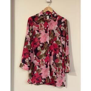 Tommy Bahama Women’s XS Pink Floral Sheer Button-Down Long Sleeve Coverup Shirt